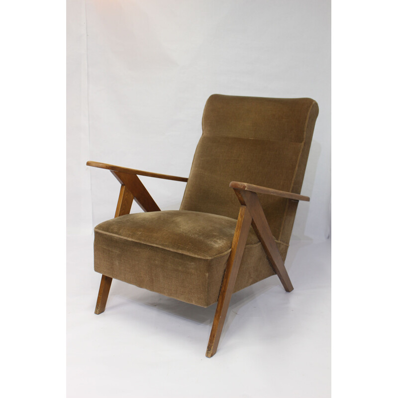 Vintage scandinavian chair in velvet tobacco colour