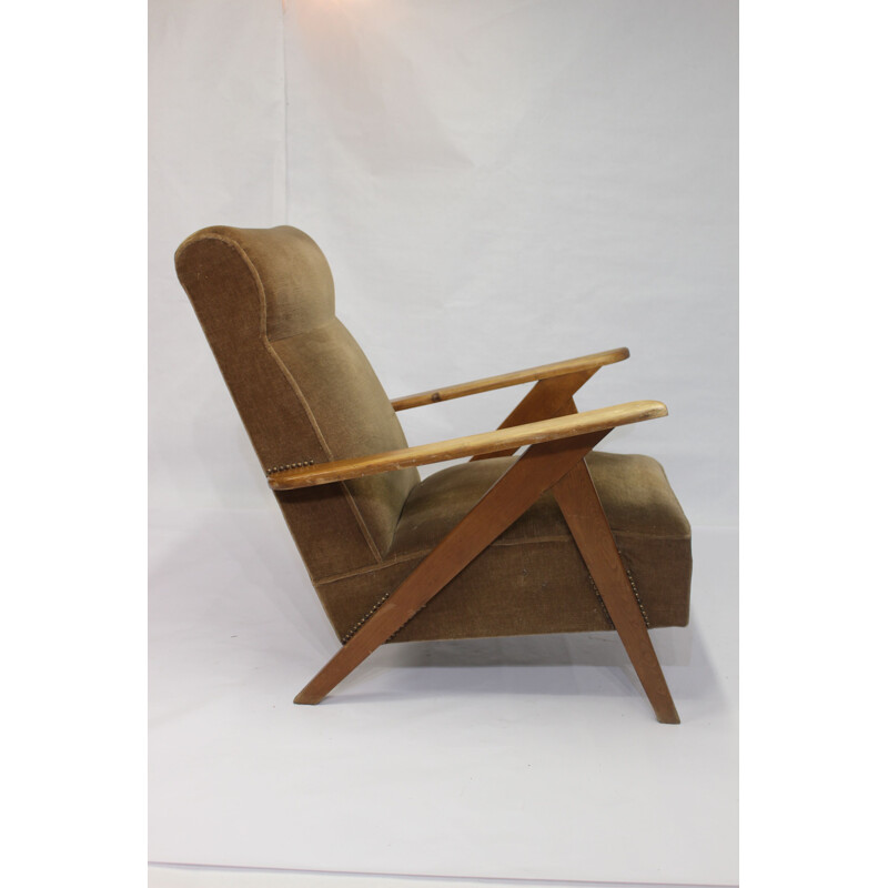 Vintage scandinavian chair in velvet tobacco colour