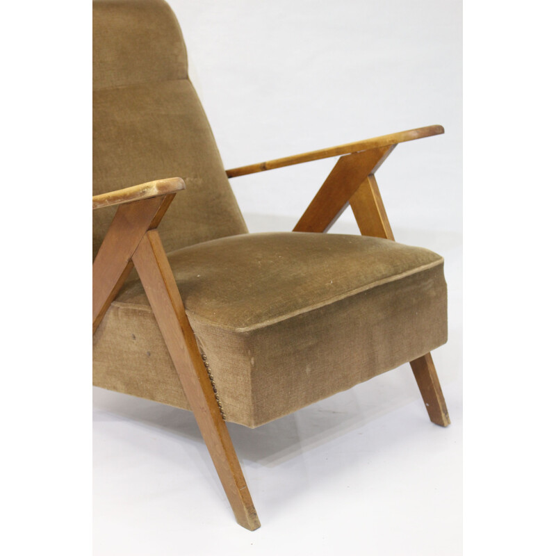 Vintage scandinavian chair in velvet tobacco colour