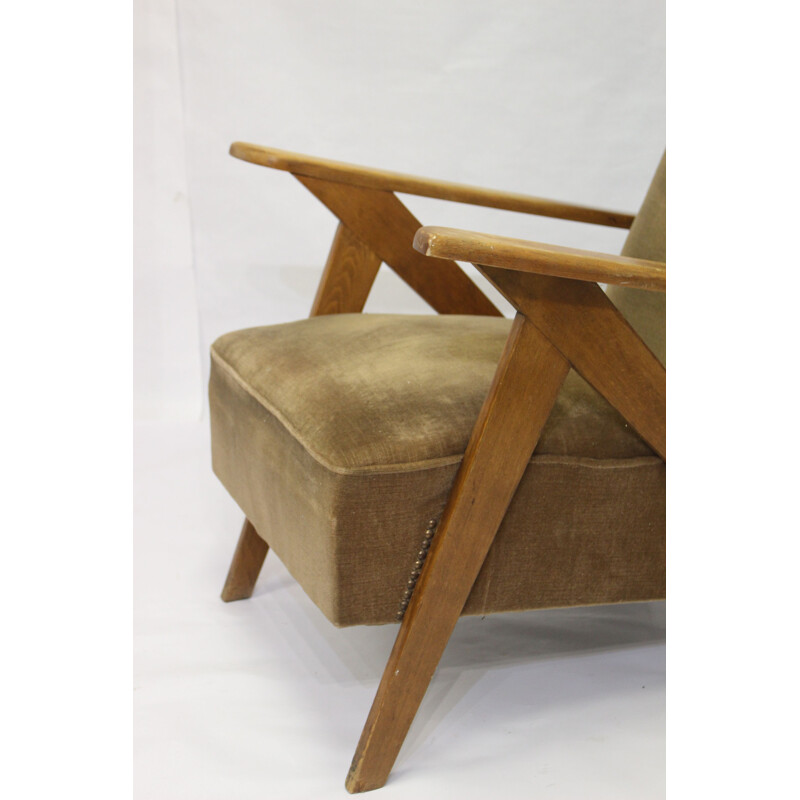 Vintage scandinavian chair in velvet tobacco colour