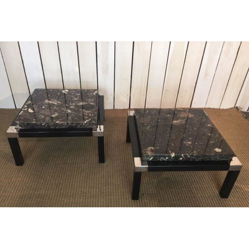 Pair of vintage side tables in polychrome marble