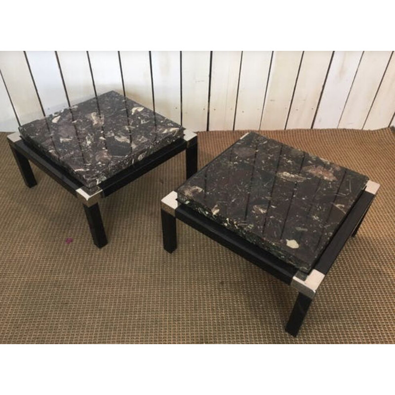 Pair of vintage side tables in polychrome marble