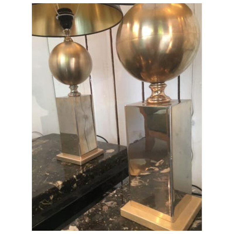 Pair of vintage lamps in golden metal by Barbier and brother