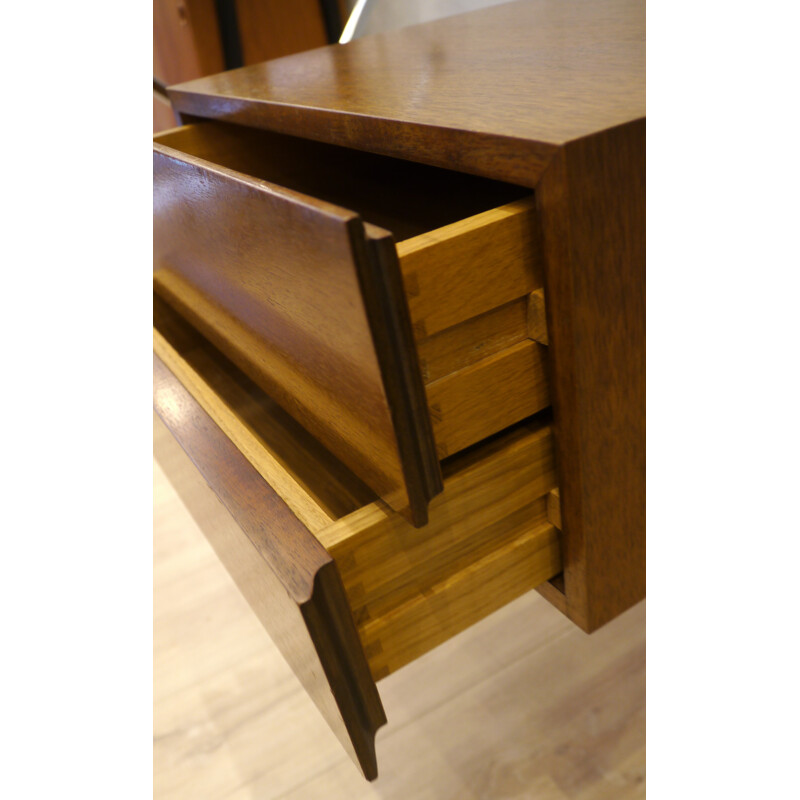 Desk in teak, glass and chrome metal, Franco ALBINI - 1970s