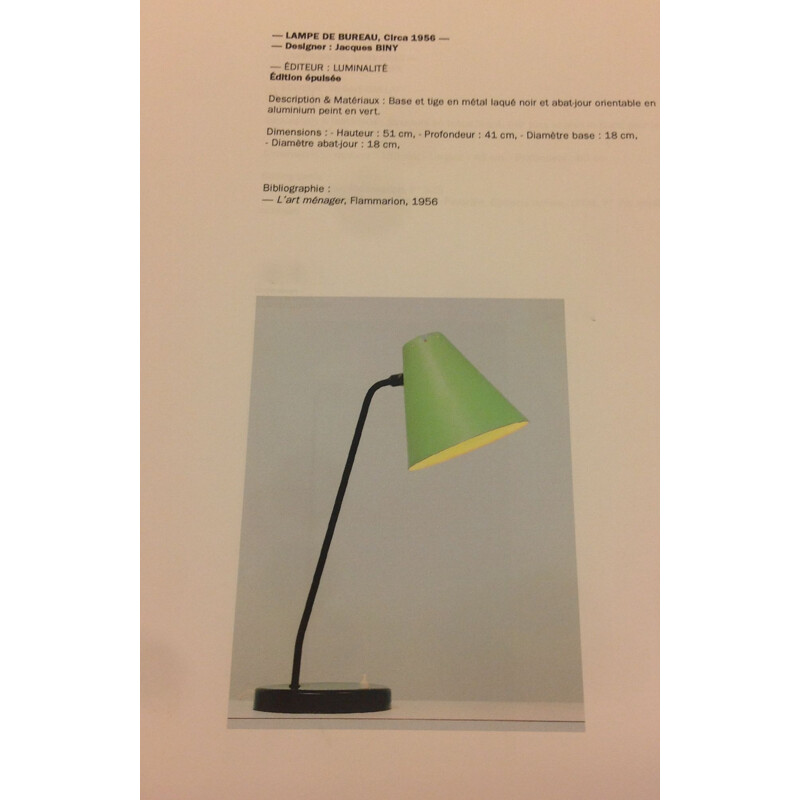 Vintage yellow desk lamp 303 by Jacques Biny for Luminalite