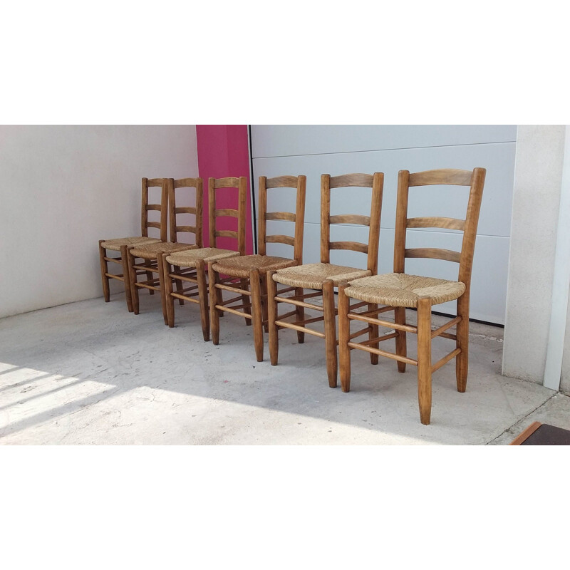 Suite de 6 chaises à repas vintage françaises