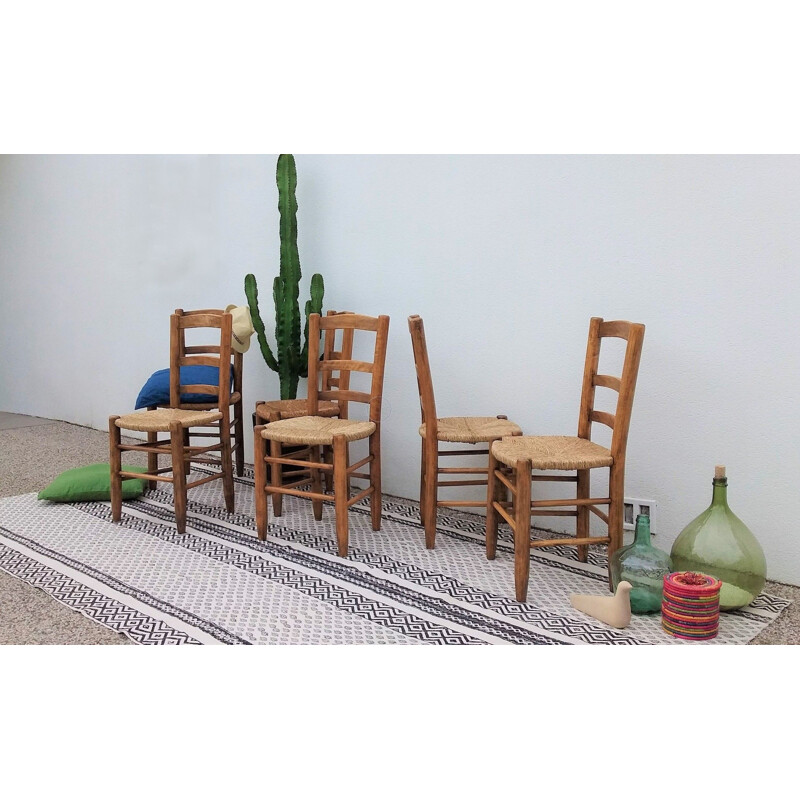 Suite de 6 chaises à repas vintage françaises