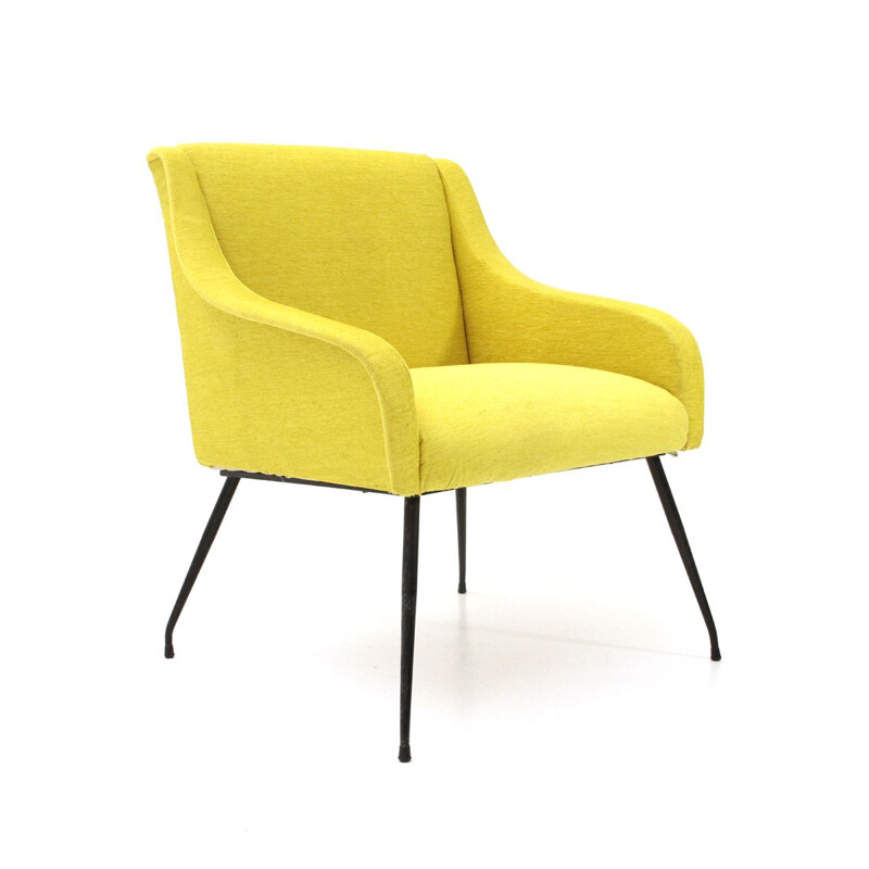Vintage italian yellow velvet armchair