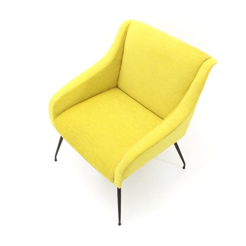 Fauteuil vintage de velours jaune italien 