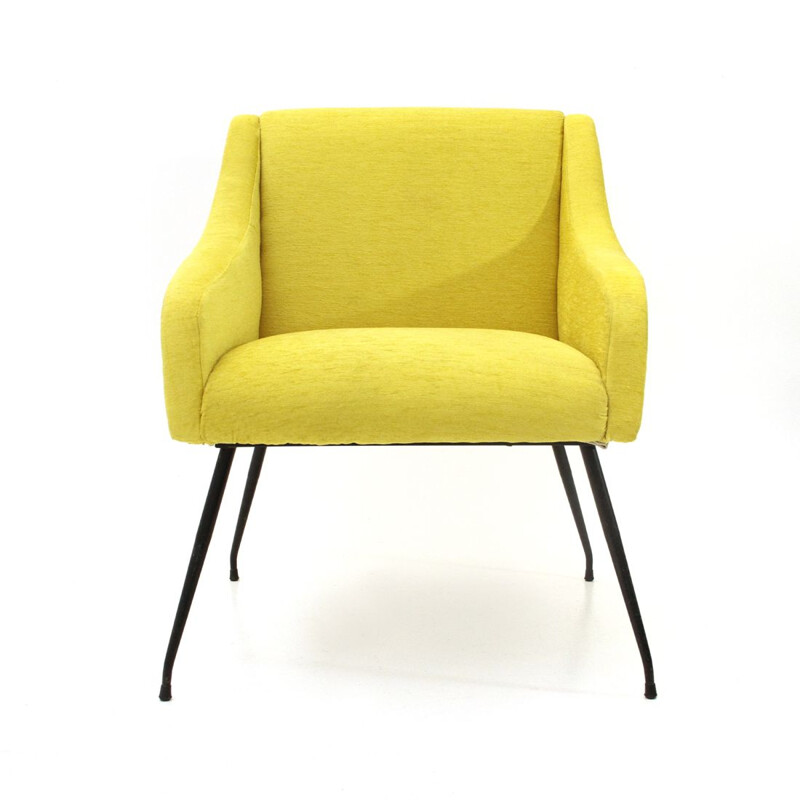 Vintage italian yellow velvet armchair