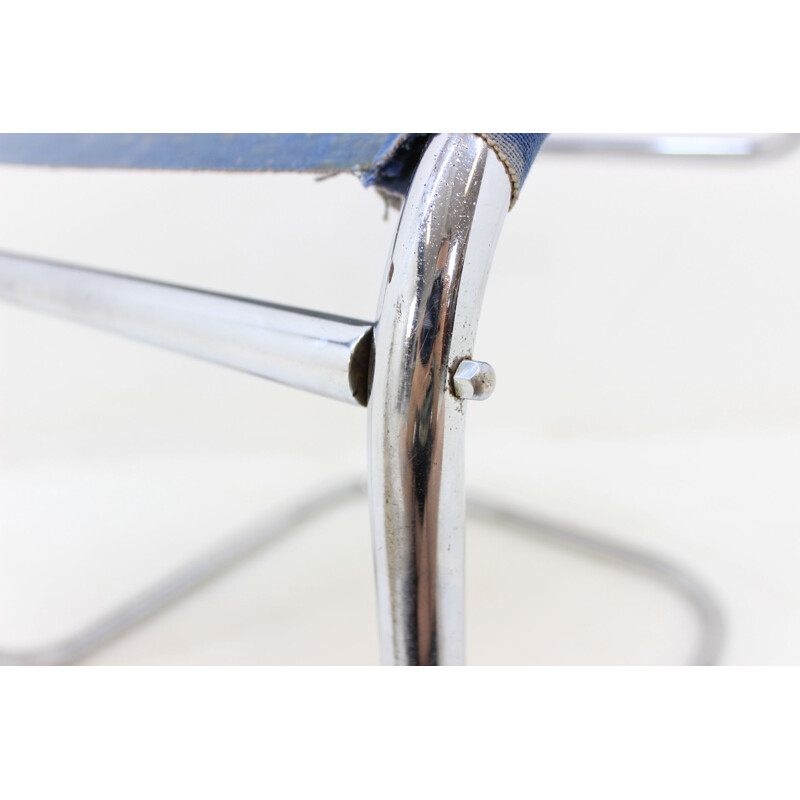 Tabouret vintage bleu en tubulaire chrome par Mücke Melder