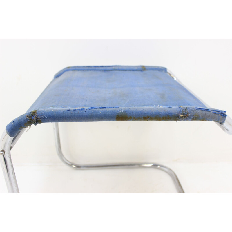 Vintage blue stool in tubular chrome by Mücke Melder
