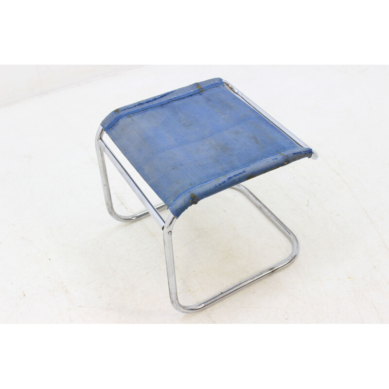 Vintage blue stool in tubular chrome by Mücke Melder