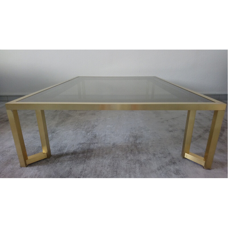 Vintage Italian coffee table in golden metal and smoked glass