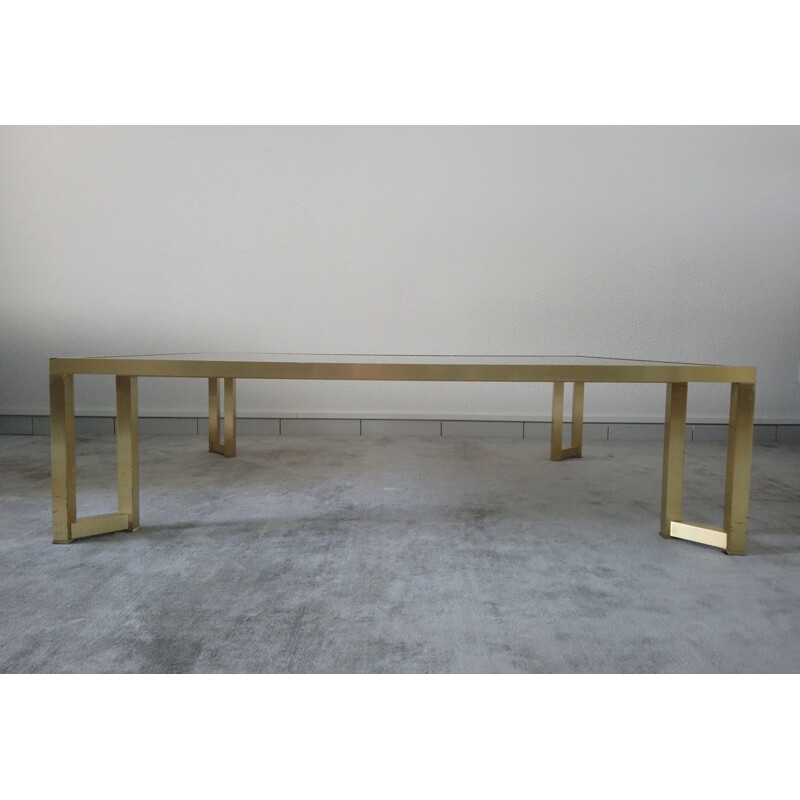 Vintage Italian coffee table in golden metal and smoked glass
