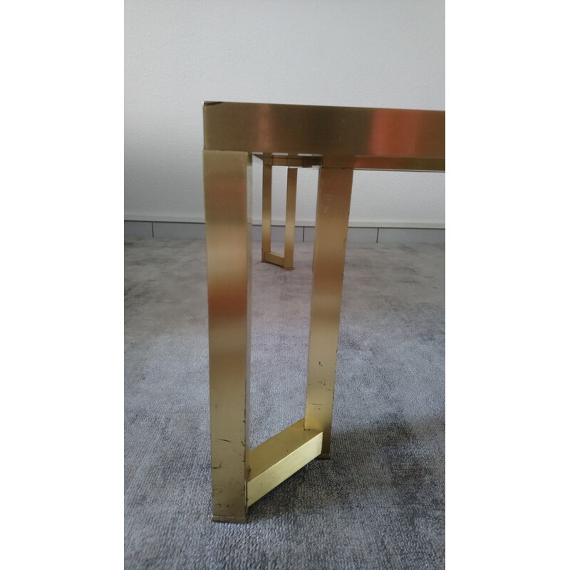 Vintage Italian coffee table in golden metal and smoked glass