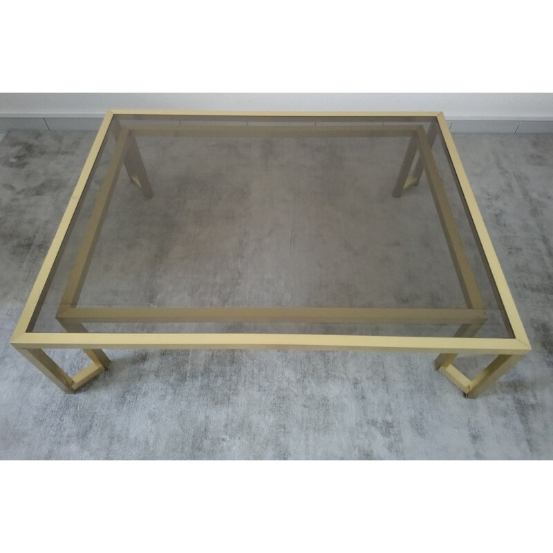 Vintage Italian coffee table in golden metal and smoked glass