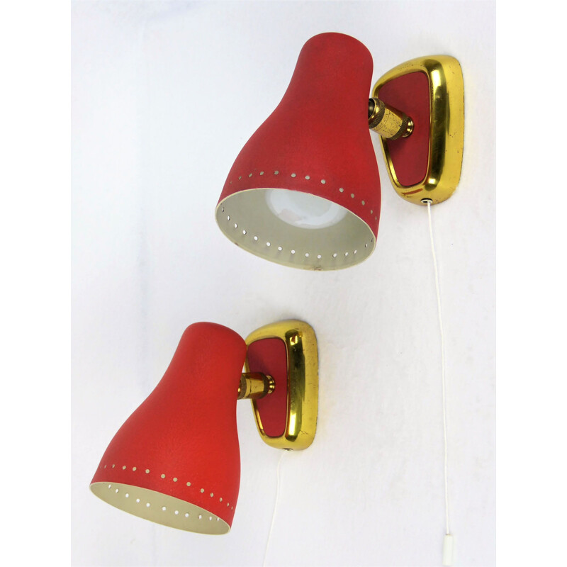 Set of 2 red wall lamps by Lunel