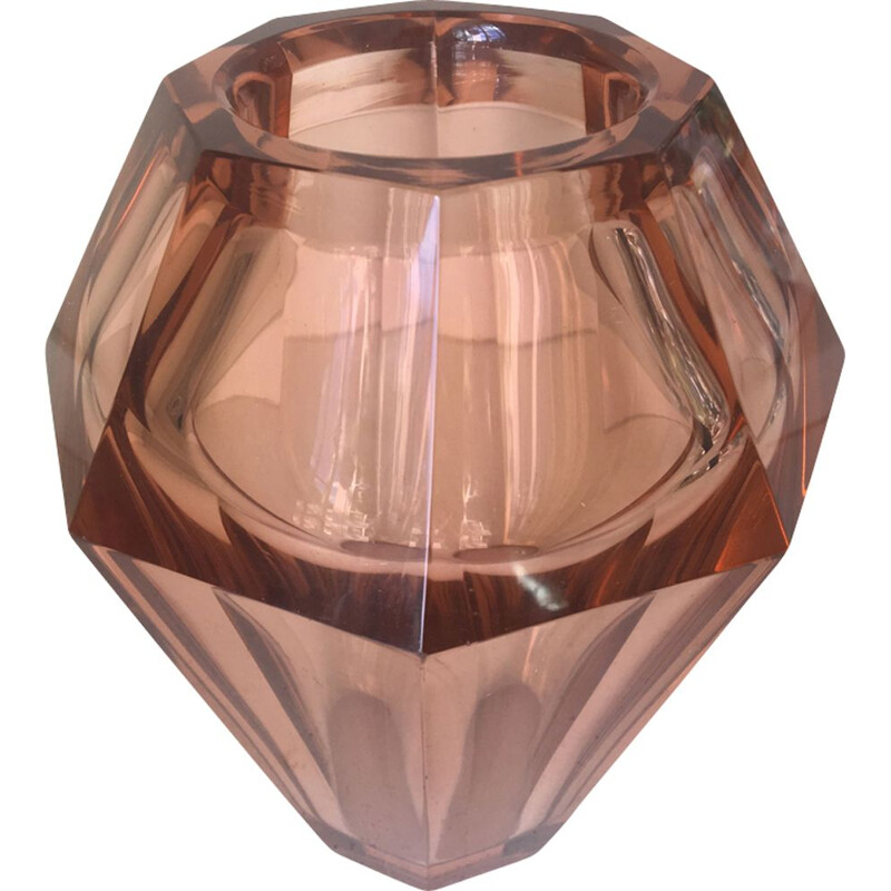 Transparent pink french vintage vase by Müller frères Lunéville 