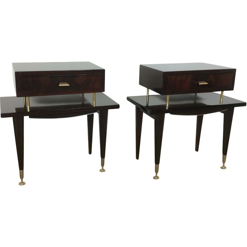 Set of 2 vintage Italian black bedside tables