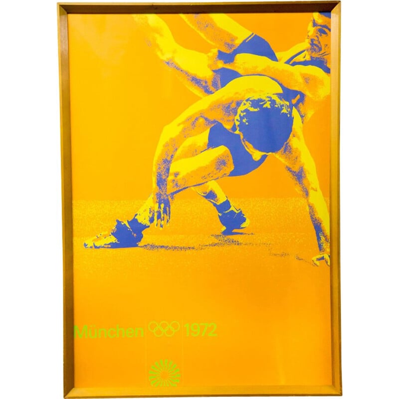 Vintage silk screen judo poster Olympics Munich