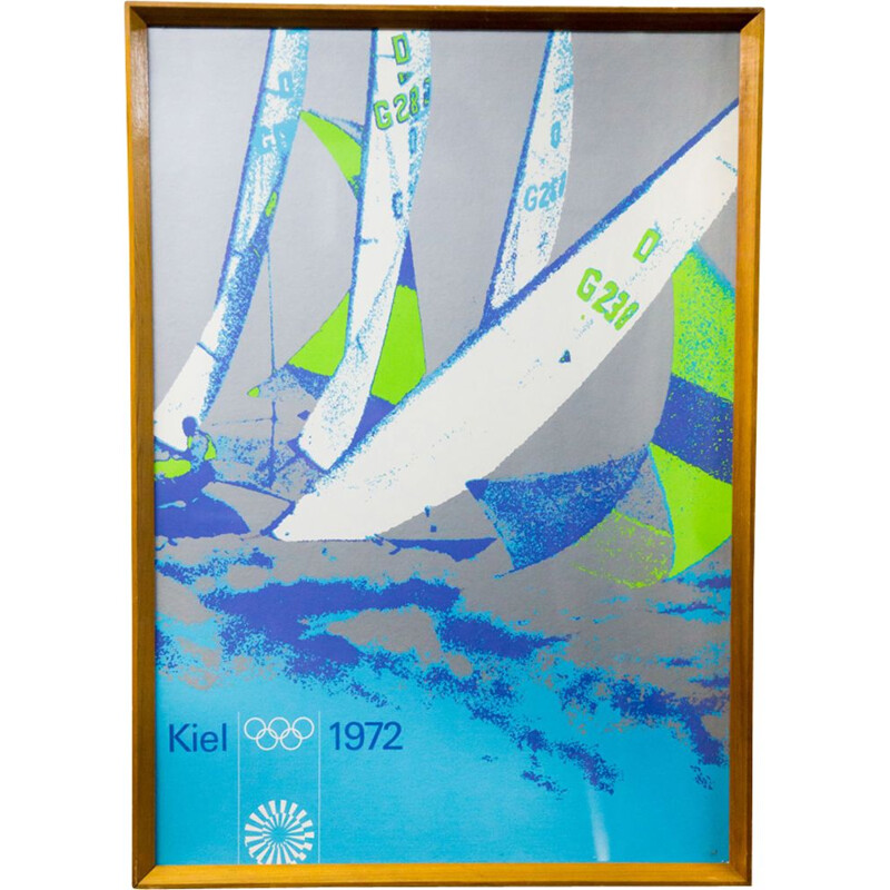 Vintage silk screen sailing poster Summer Olympics Kiel