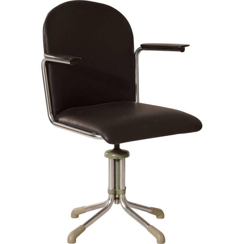 356 Desk Chair in Black Leather by W.H. Gispen