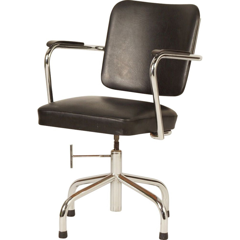 Black Tubular Desk Chair with Armrests by Fana