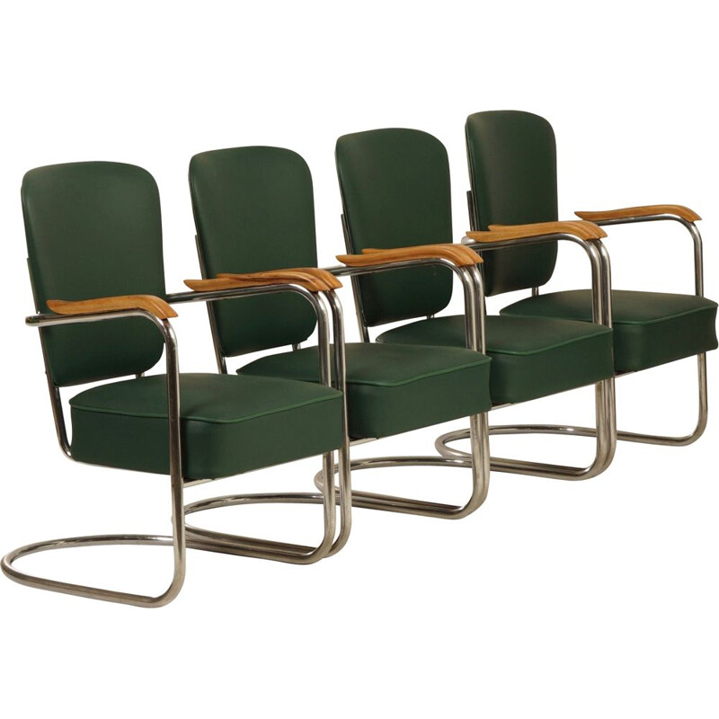 Set of 4 "Fana" green scandinavian armchairs With Armrests