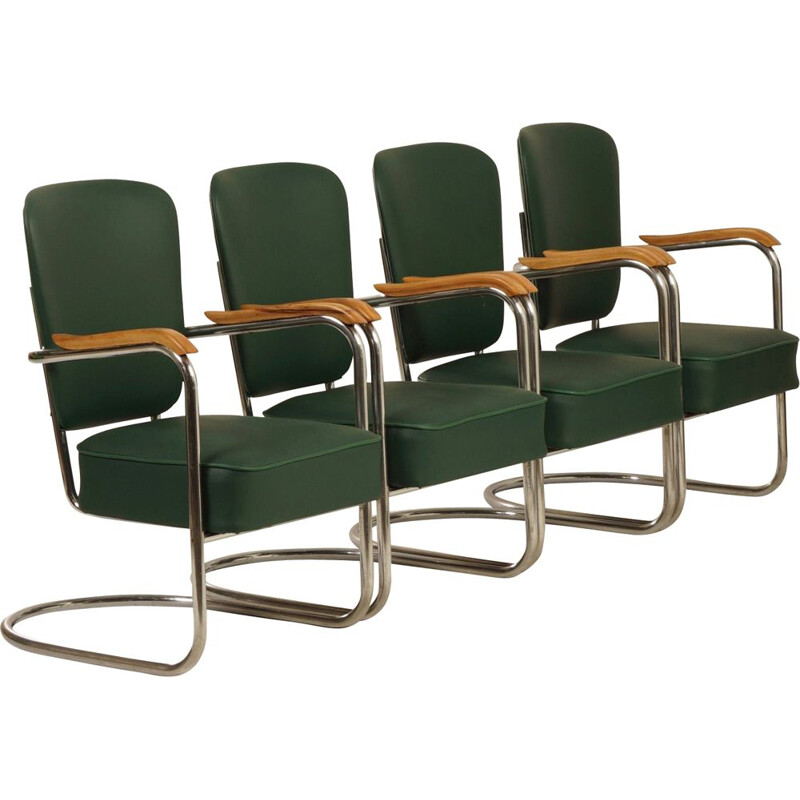 Suite de 4 fauteuils verts "Fana" scandinaves avec accoudoirs
