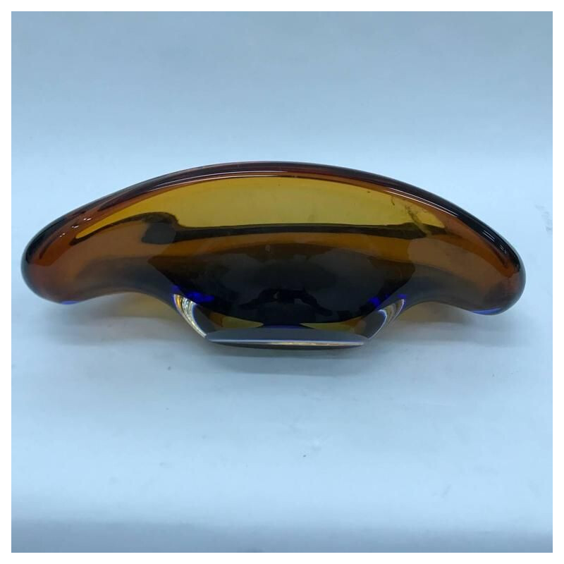 Vintage Italian modernist Seguso blue and brown in Murano glass