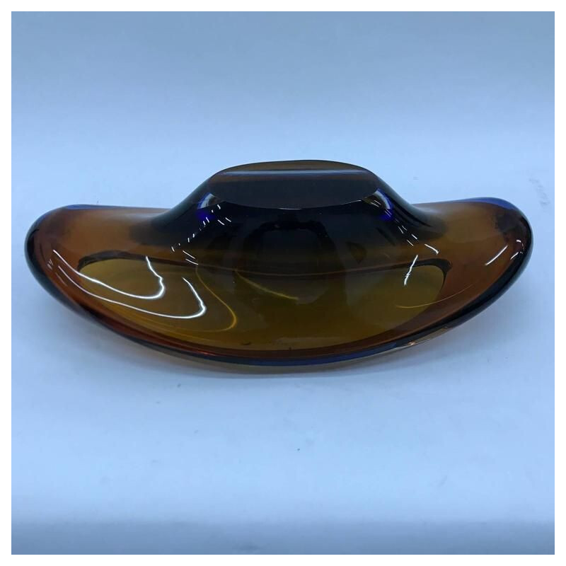 Vintage Italian modernist Seguso blue and brown in Murano glass