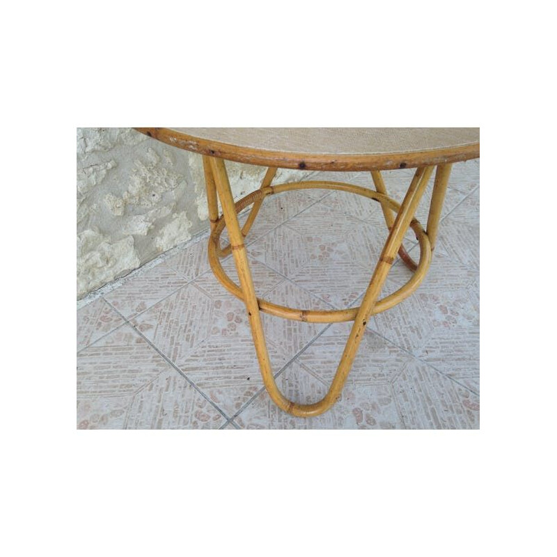 Vintage French coffee table in bamboo and rattan