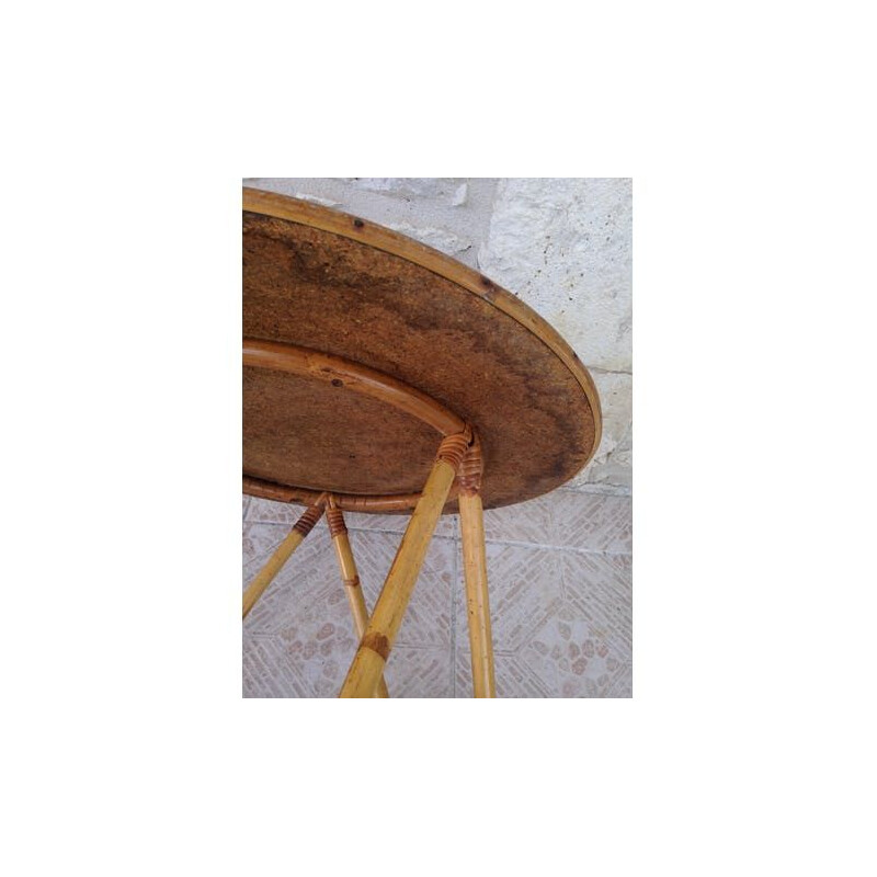 Table basse vintage française en bambou et rotin