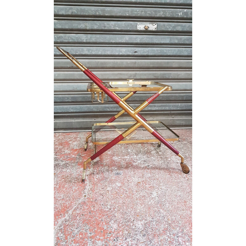 Vintage serving cart in brass by Cesare Lacca