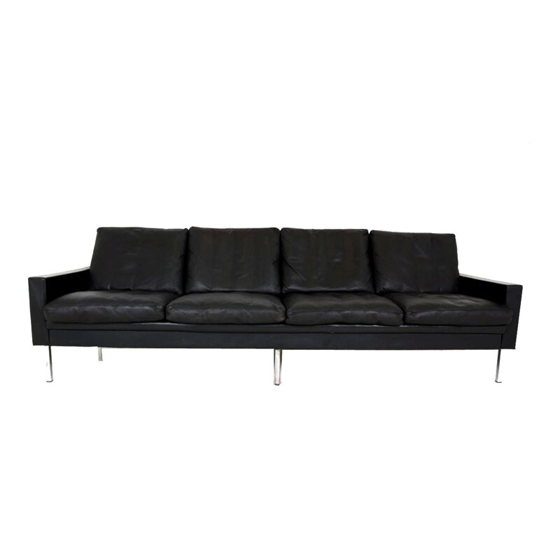 Vintage Scandinavian 4-seater sofa in black leather