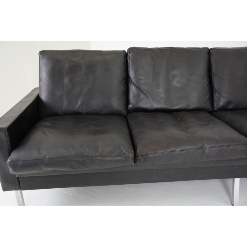 Vintage Scandinavian 4-seater sofa in black leather