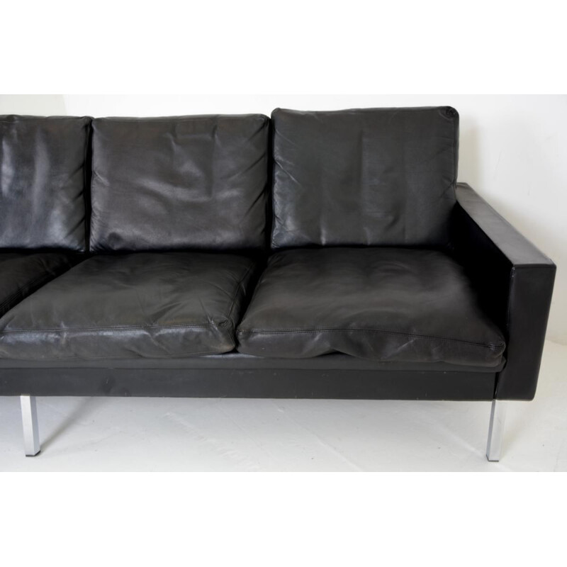 Vintage Scandinavian 4-seater sofa in black leather