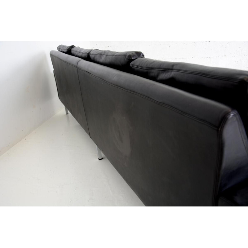 Vintage Scandinavian 4-seater sofa in black leather