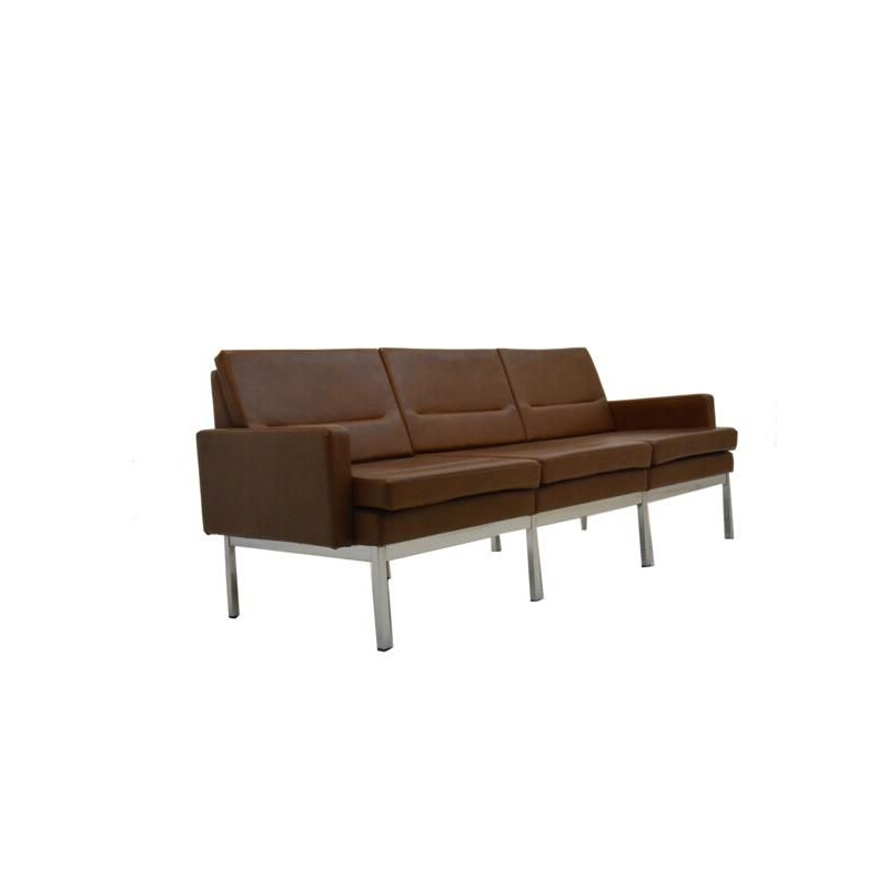 Vintage 3-seater sofa in metal and leatherette