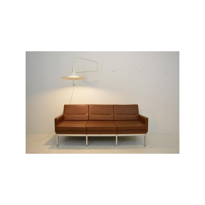 Vintage 3-seater sofa in metal and leatherette