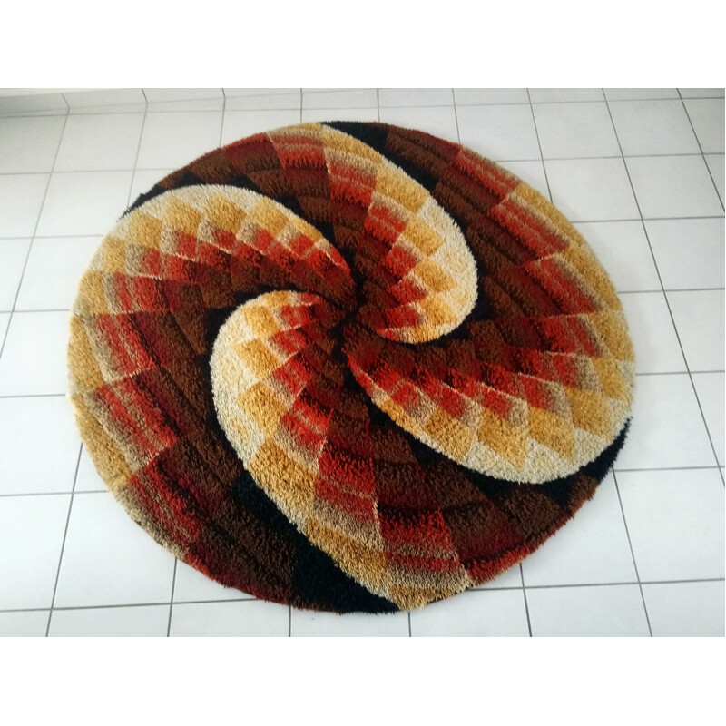 Vintage large multicolored round carpet