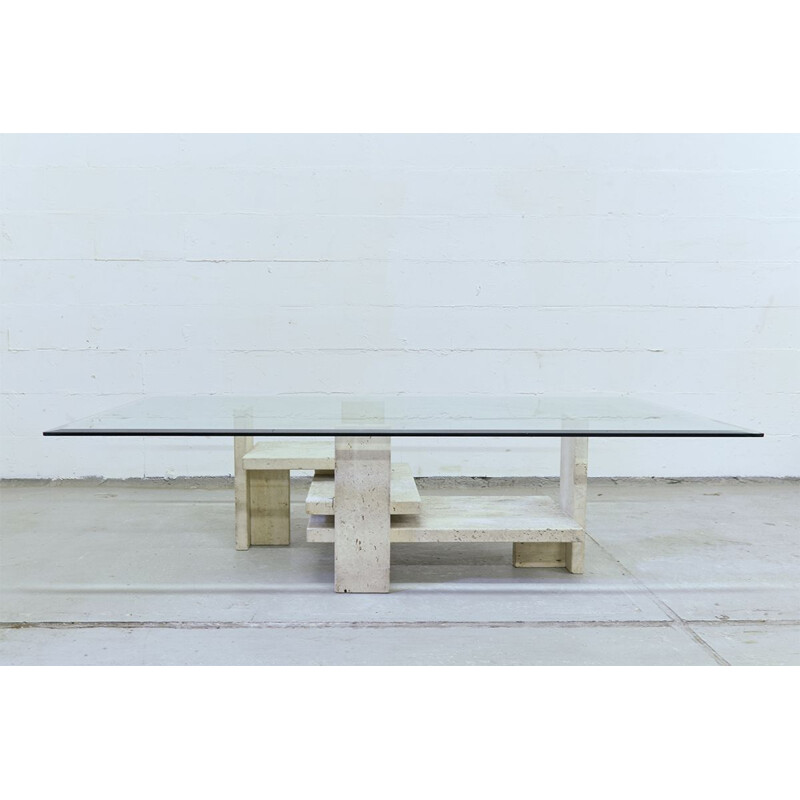 Vintage Belgian coffee table in travertine by Willy Ballez