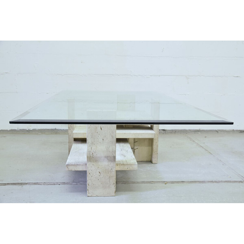 Vintage Belgian coffee table in travertine by Willy Ballez