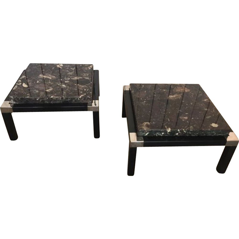 Pair of vintage side tables in polychrome marble