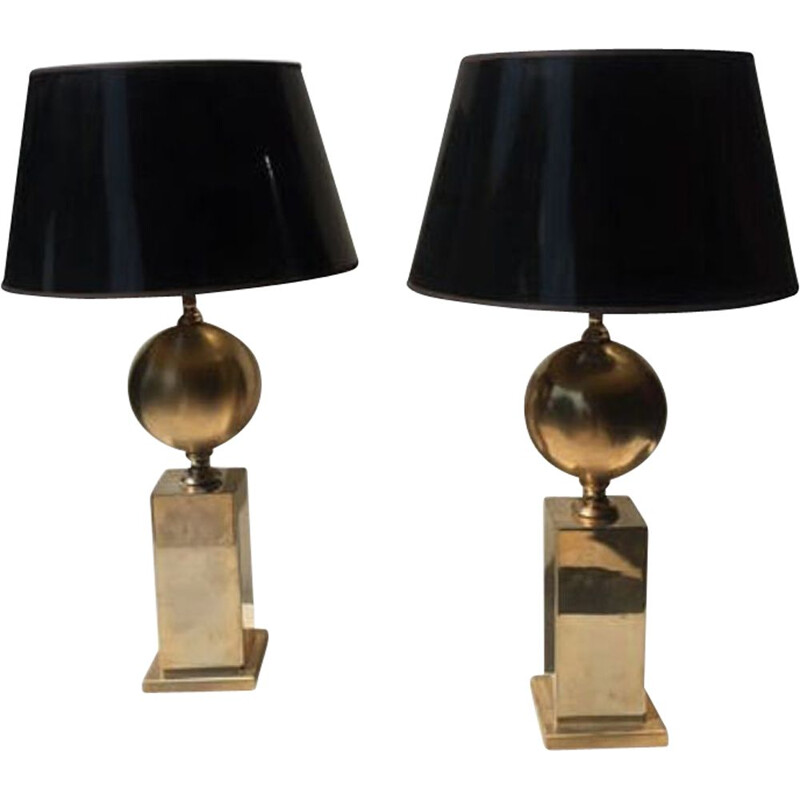 Paire de lampes vintage en métal doré par Barbier et Frère