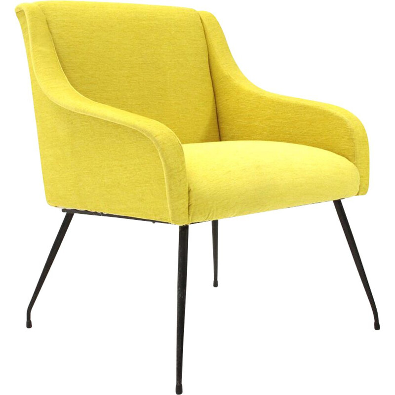 Vintage italian yellow velvet armchair