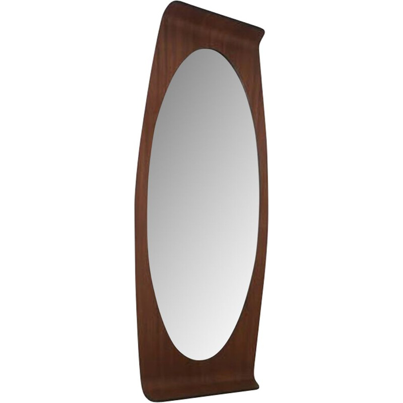Vintage oval mirror in plywood by Franco Campo & Carlo Graffi for Home Italy