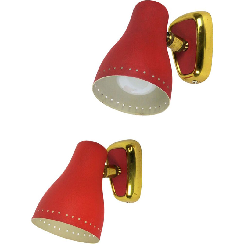 Set of 2 red wall lamps by Lunel