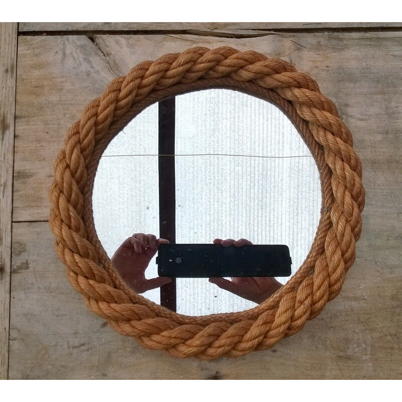 Vintage french mirror in wooden rope